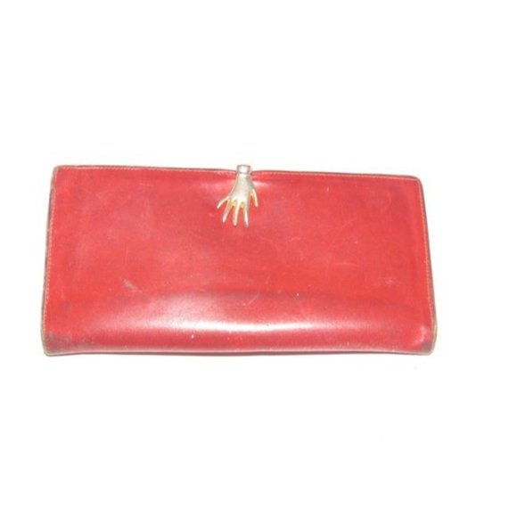 GUCCI Vintage Red Leather with Gold Hand Clasp - Picture 1 of 12